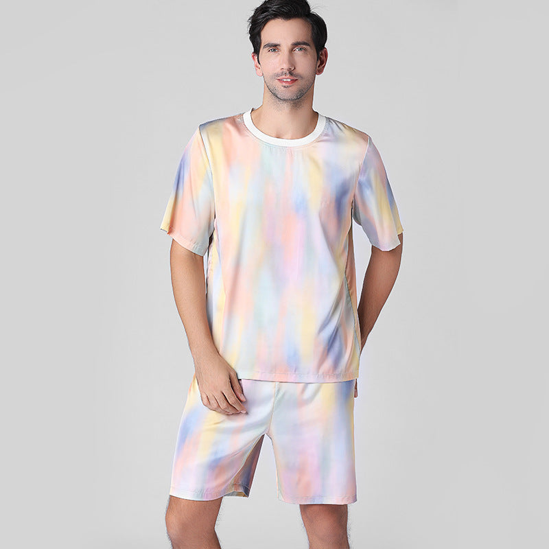 Pyjama d'été décontracté en soie de glace demi-manches