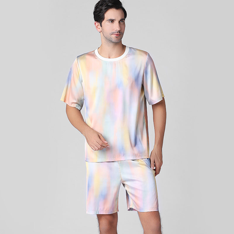 Pyjama d'été décontracté en soie de glace demi-manches