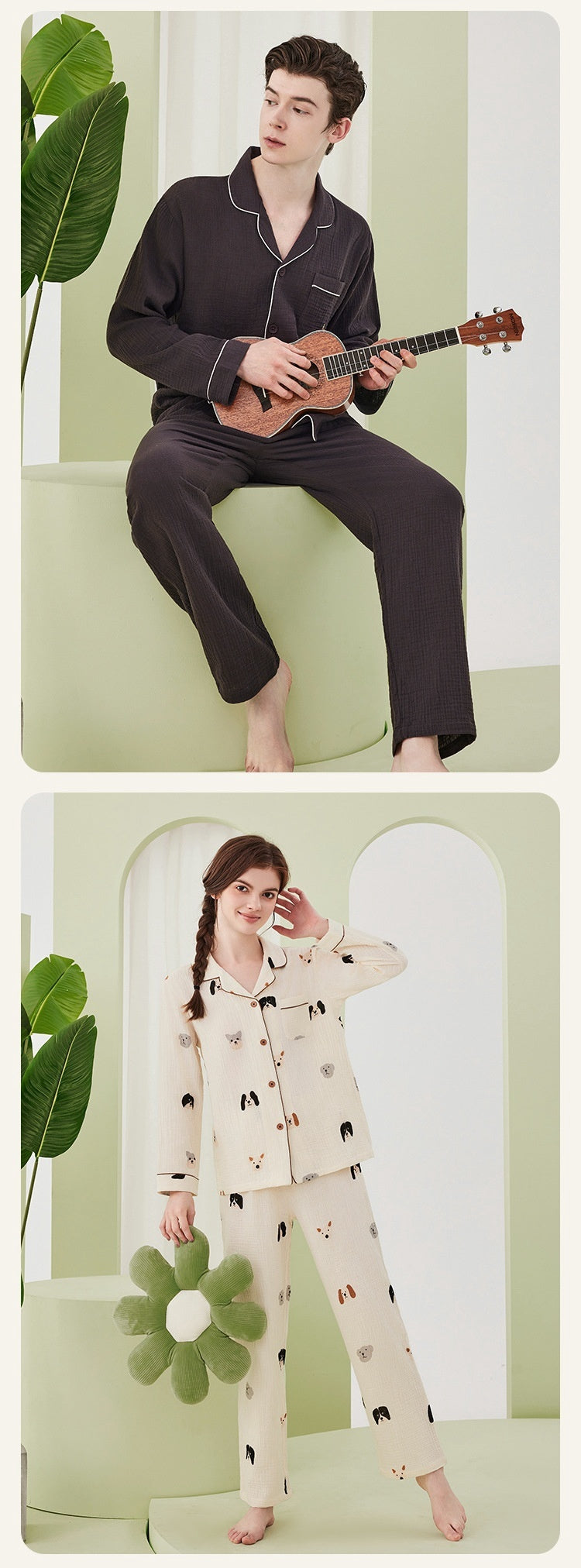 Pyjama en coton crêpe double gaze – Pour couple