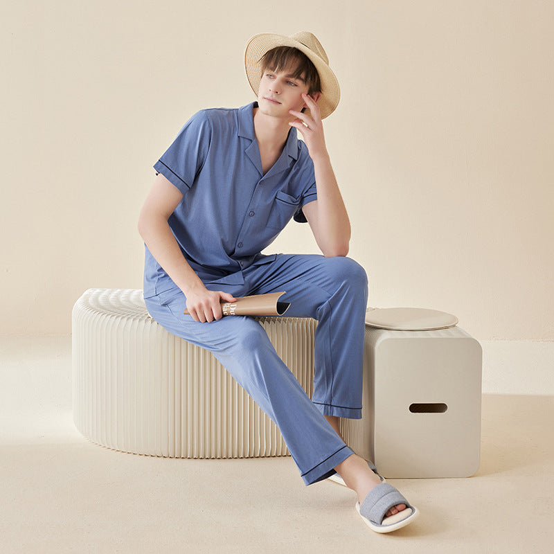 Pyjama couple en coton modal – Manches courtes et coloris uni.