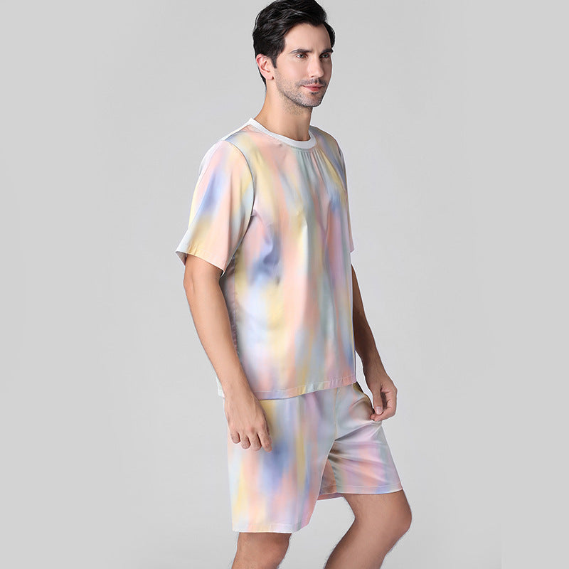 Pyjama d'été décontracté en soie de glace demi-manches
