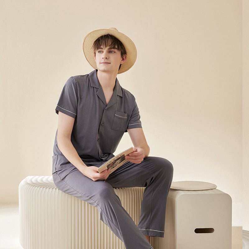 Pyjama couple en coton modal – Manches courtes et coloris uni.