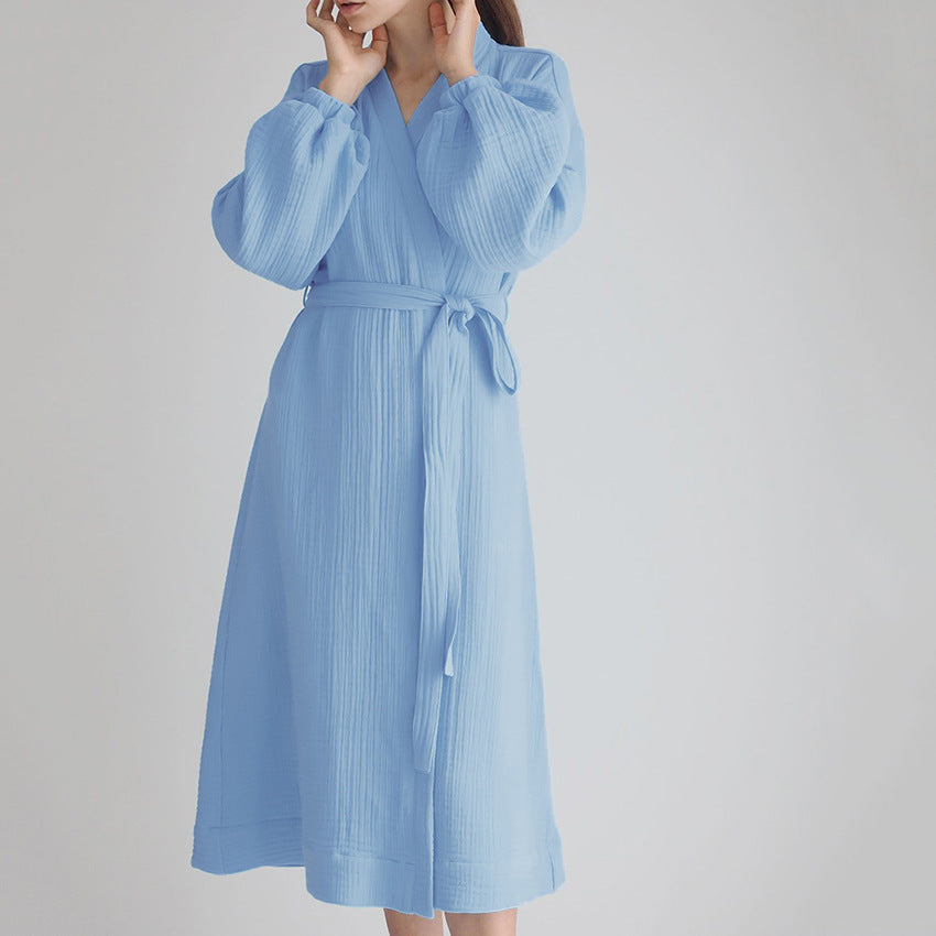 Pyjama Style Pagnoir Décontracté en Coton Gaze,
