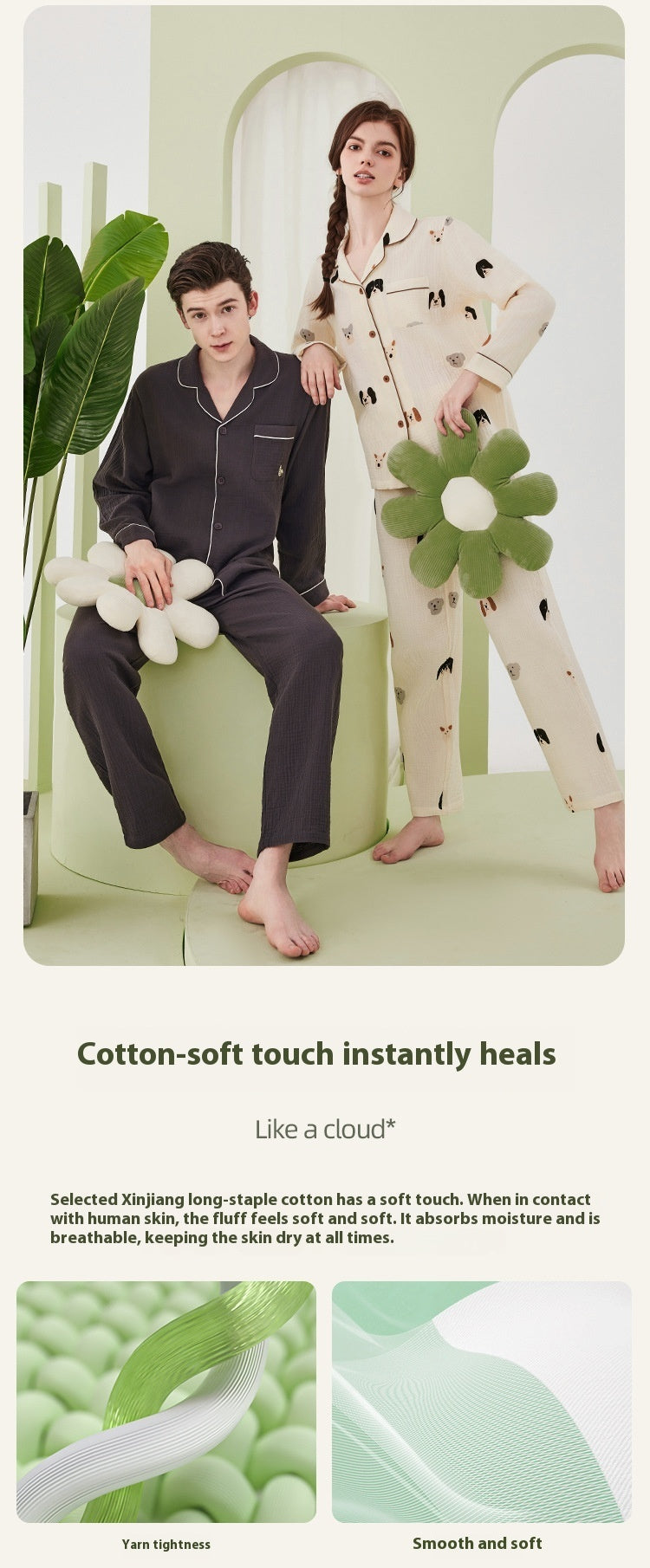 Pyjama en coton crêpe double gaze – Pour couple