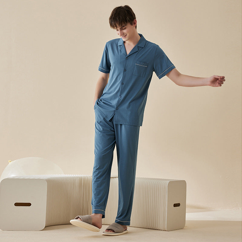 Pyjama couple en coton modal – Manches courtes et coloris uni.