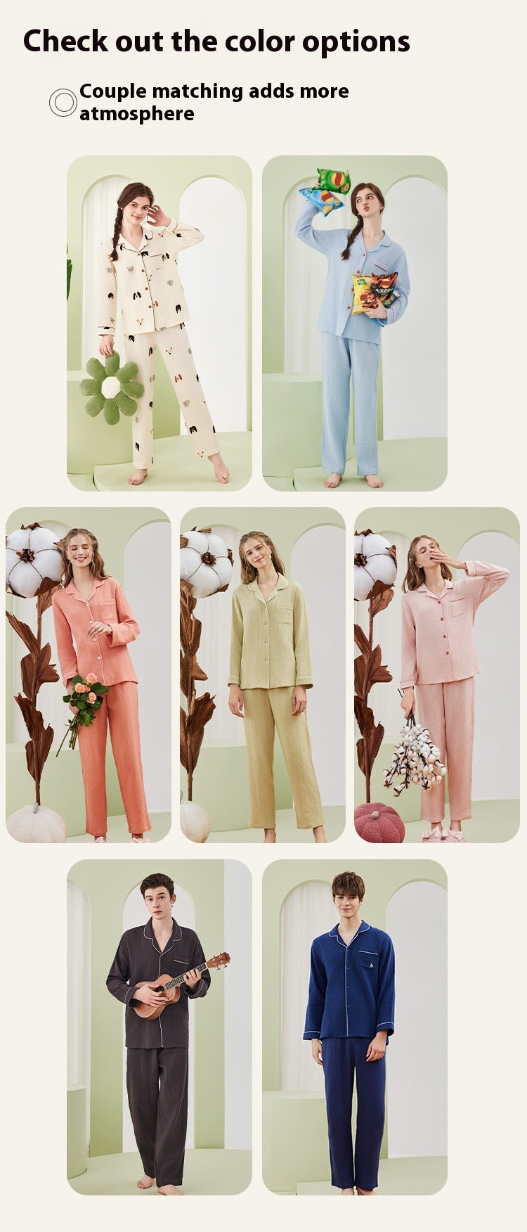 Pyjama en coton crêpe double gaze – Pour couple