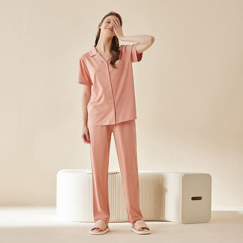 Pyjama couple en coton modal – Manches courtes et coloris uni.