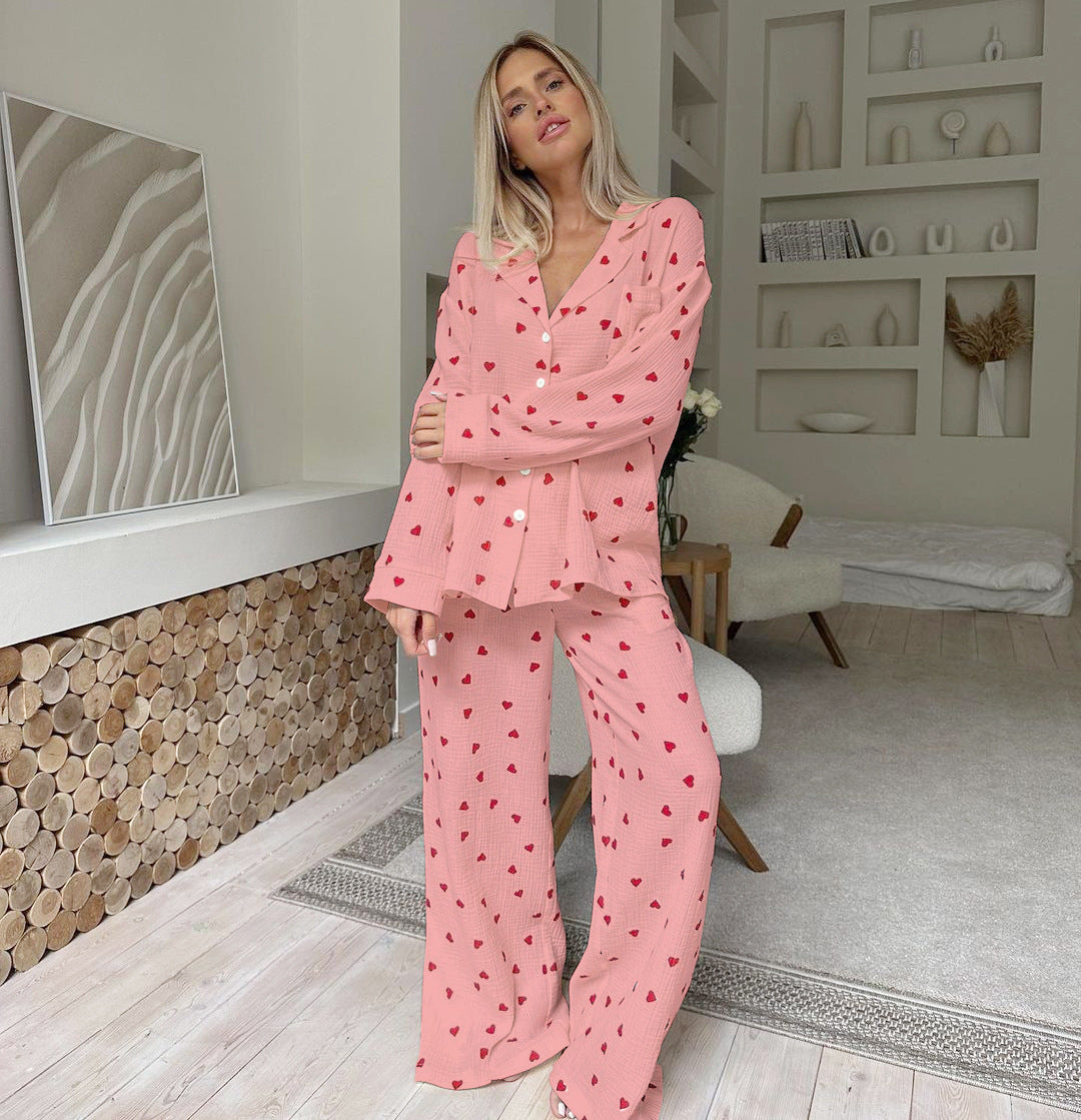 Ensemble Pyjama Femme Deux-Pièces avec Motif Cœur