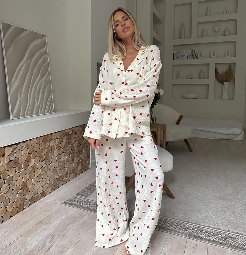 Ensemble Pyjama Femme Deux-Pièces avec Motif Cœur