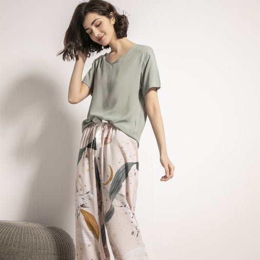 Pyjama bicolore en coton et soie