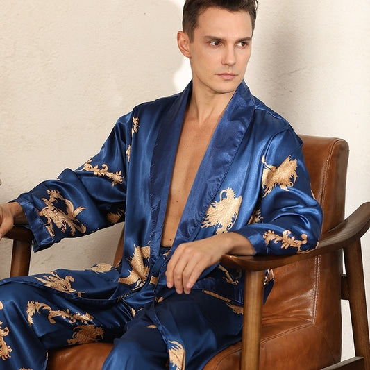 Ensemble Pyjama en Soie de Luxe pour Homme - Robe et Pantalon à Manches Longues