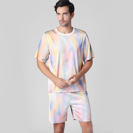 Pyjama d'été décontracté en soie de glace demi-manches