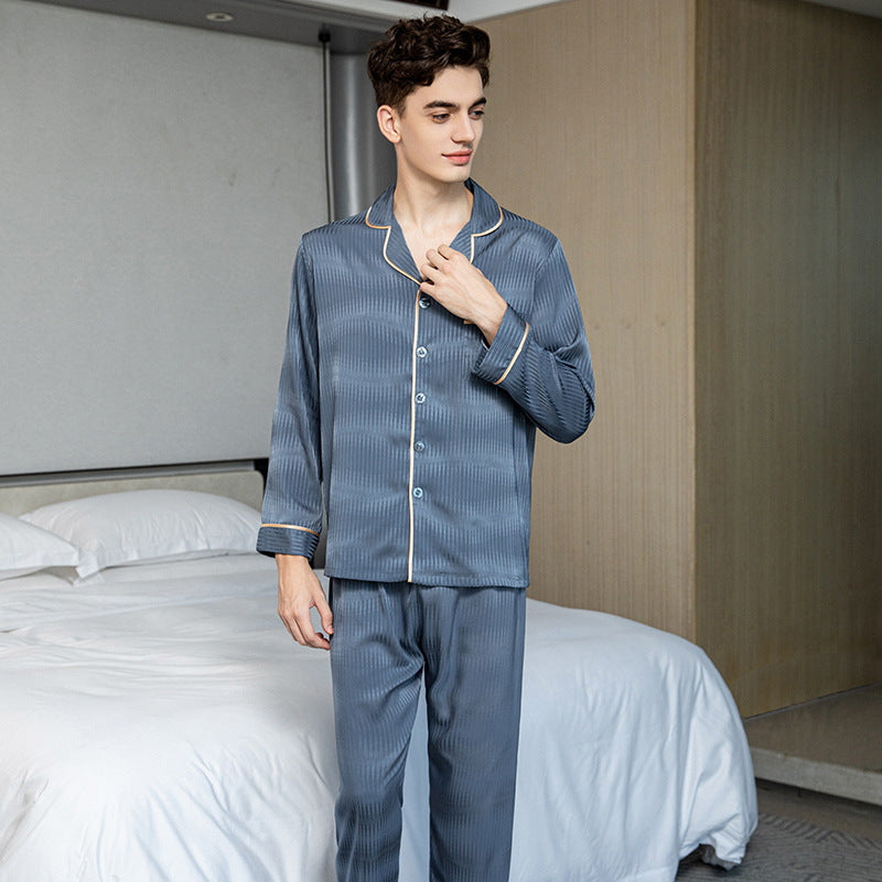 Pyjama en Soie Glacée à Manches Longues et Pantalons pour Homme.