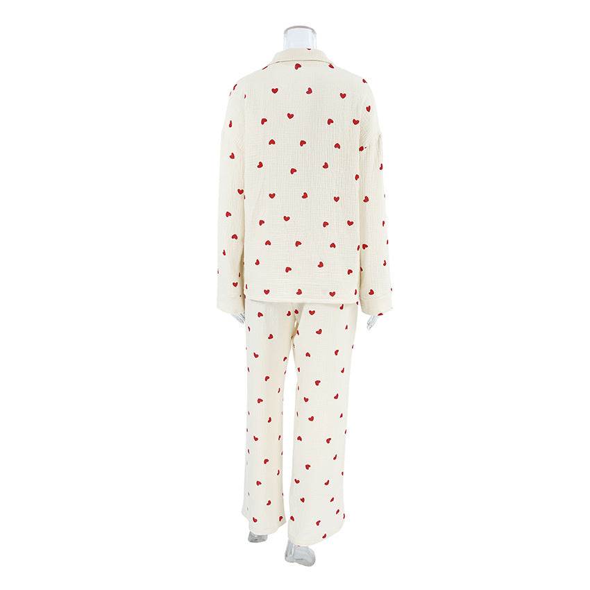 Ensemble Pyjama Femme Deux-Pièces avec Motif Cœur