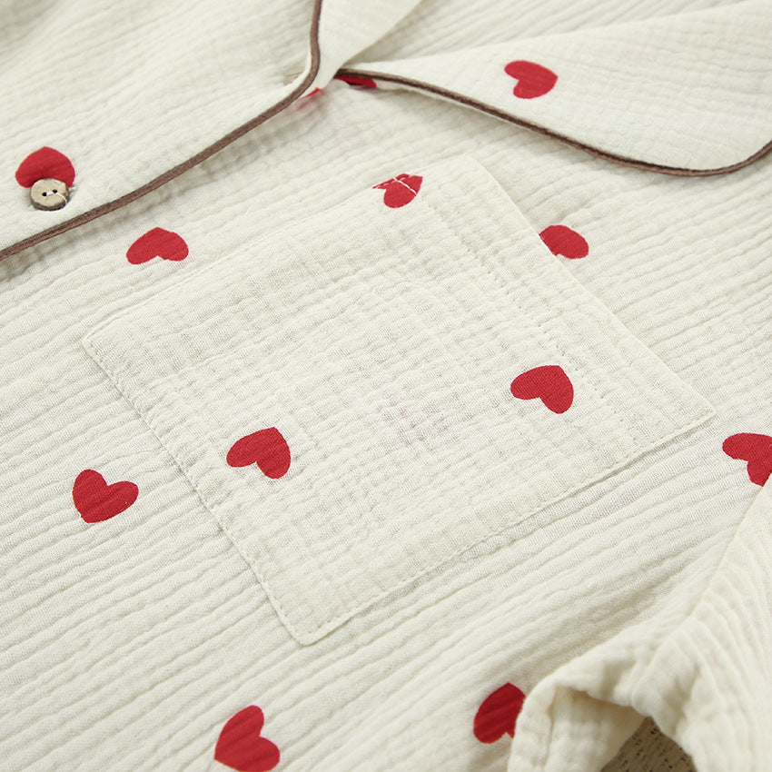 Pyjama en coton style cardigan imprimé cœur – Ensemble deux pièces ,