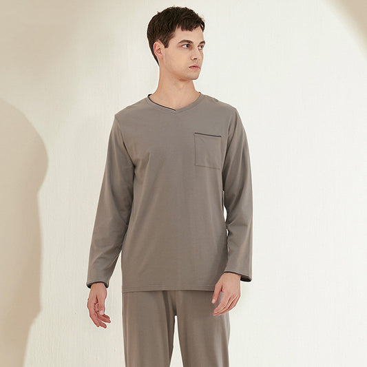 Pyjamas de maison simples et confortables pour homme, avec col V.