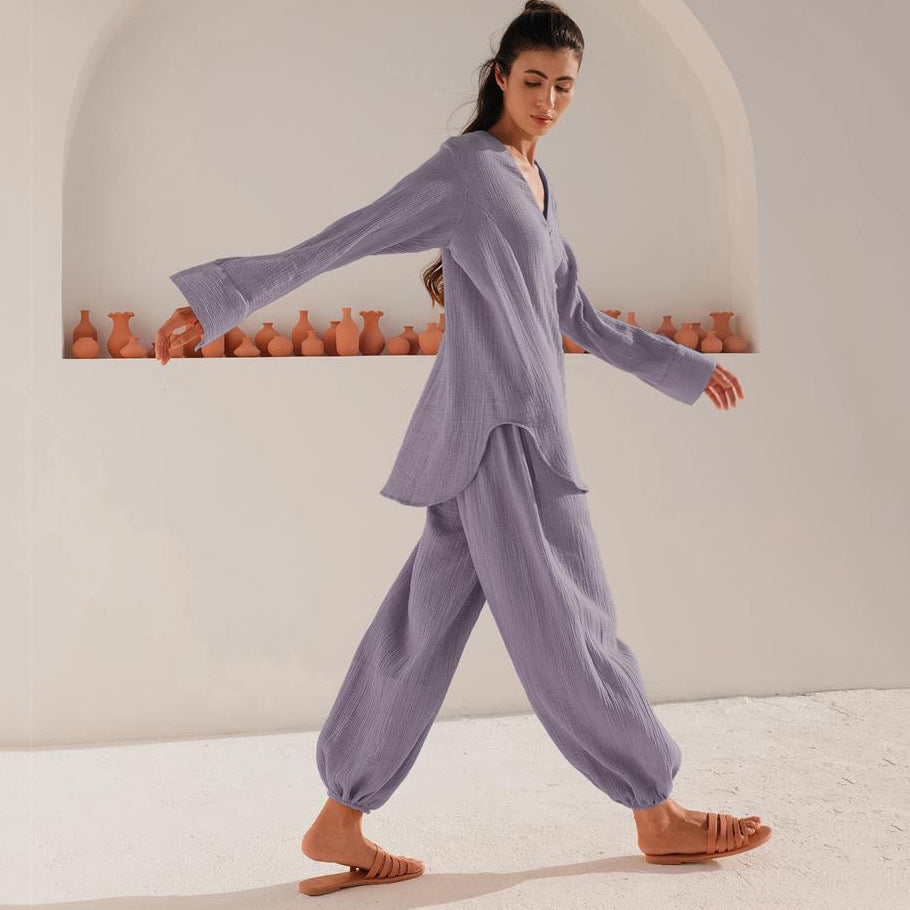 Pyjama Long d'Été en Coton Style Européen et Américain