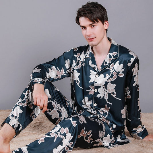 Pyjama homme soie de glace imprimé cardigan