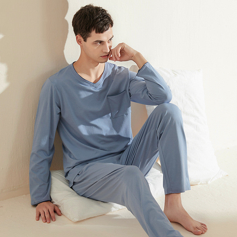 Pyjamas de maison simples et confortables pour homme, avec col V.