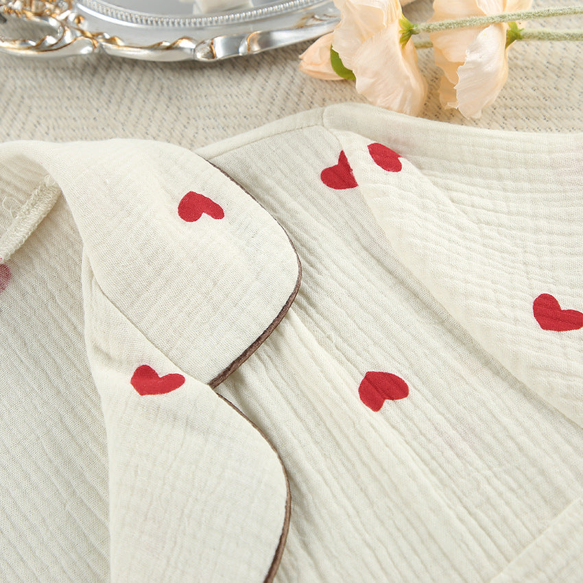 Pyjama en coton style cardigan imprimé cœur – Ensemble deux pièces ,