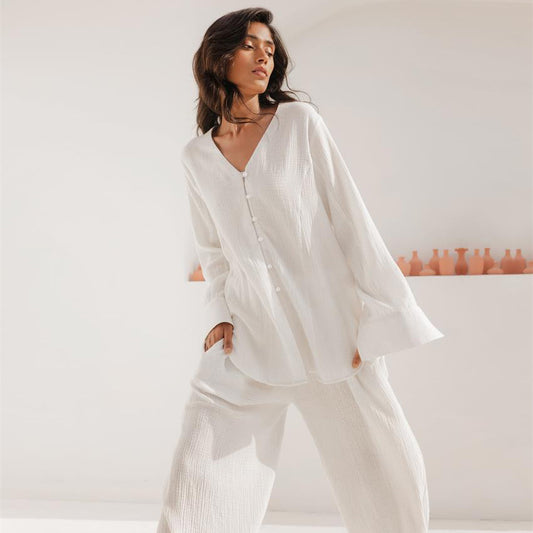 Pyjama Long d'Été en Coton Style Européen et Américain