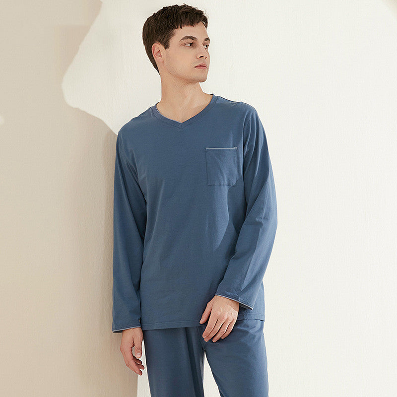 Pyjamas de maison simples et confortables pour homme, avec col V.