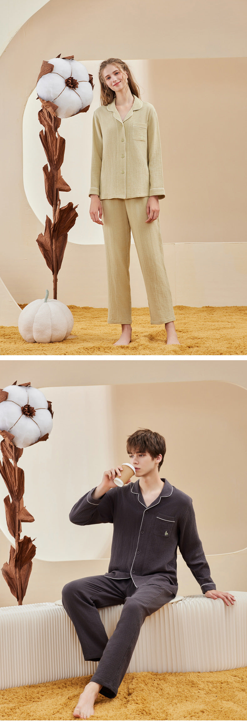 Pyjama Femme en Coton Crêpe à Double Couche