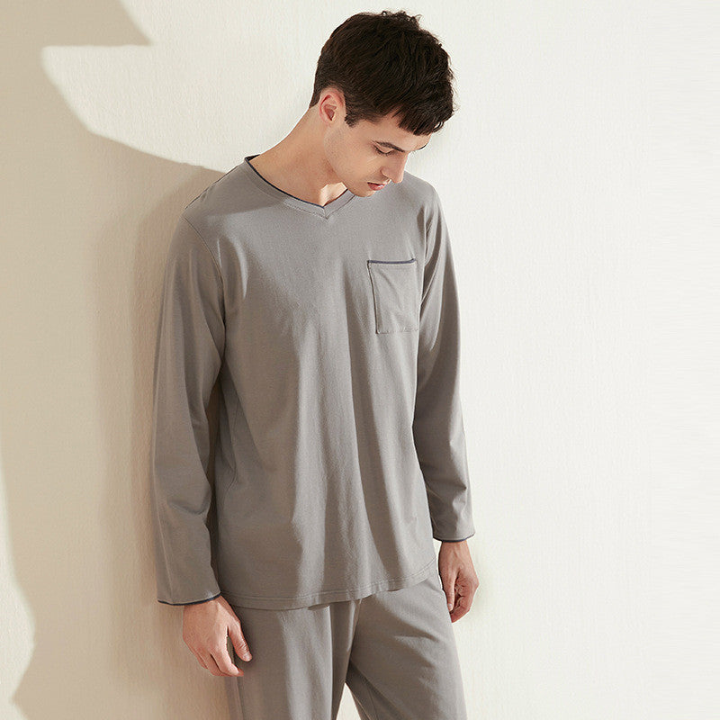 Pyjamas de maison simples et confortables pour homme, avec col V.