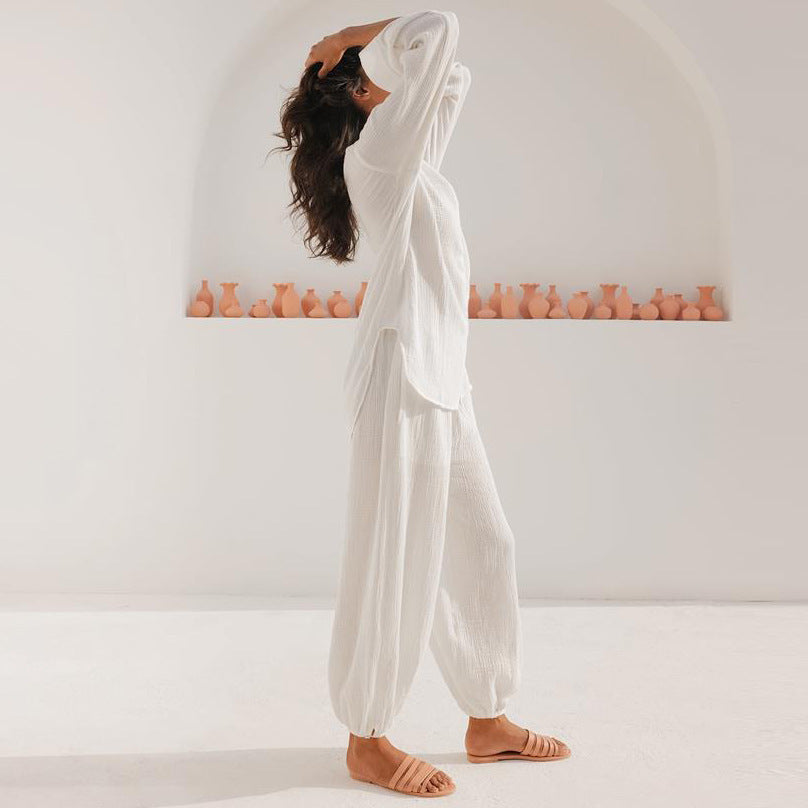 Pyjama Long d'Été en Coton Style Européen et Américain