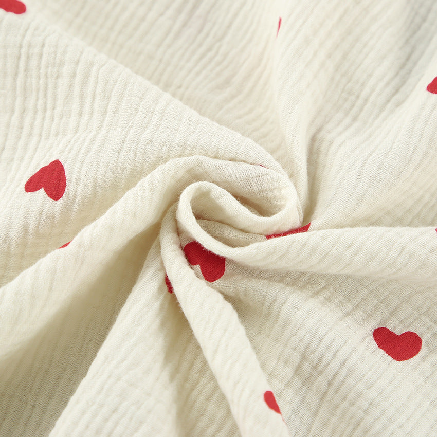 Pyjama en coton style cardigan imprimé cœur – Ensemble deux pièces ,