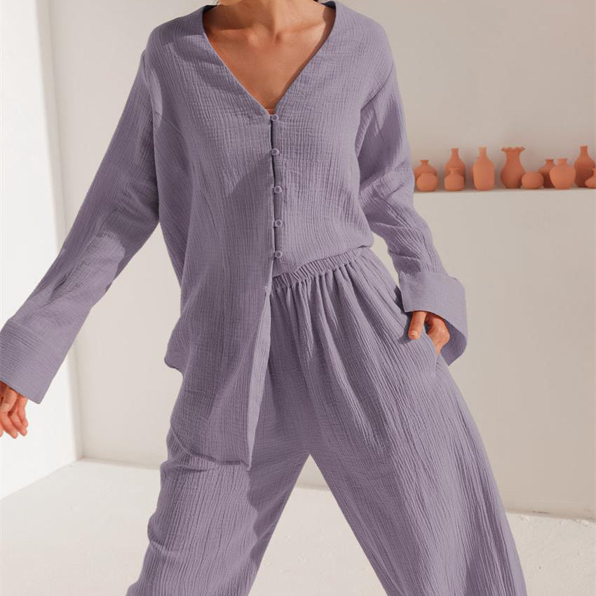 Pyjama Long d'Été en Coton Style Européen et Américain