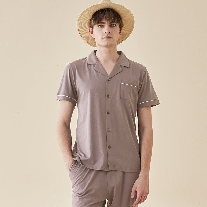 Pyjama couple en coton modal – Manches courtes et coloris uni.