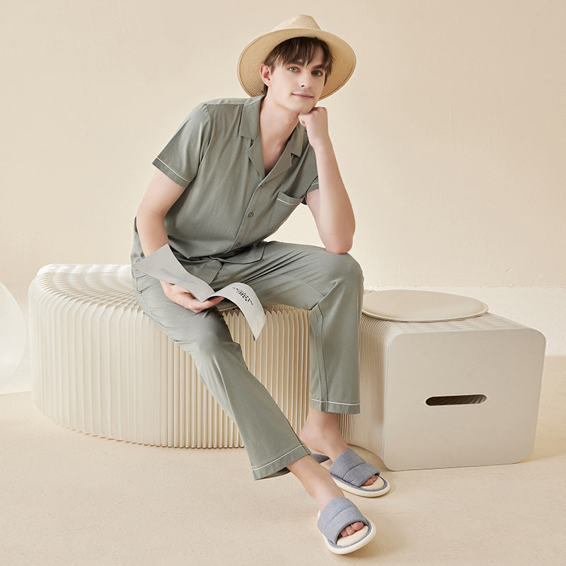 Pyjama couple en coton modal – Manches courtes et coloris uni.