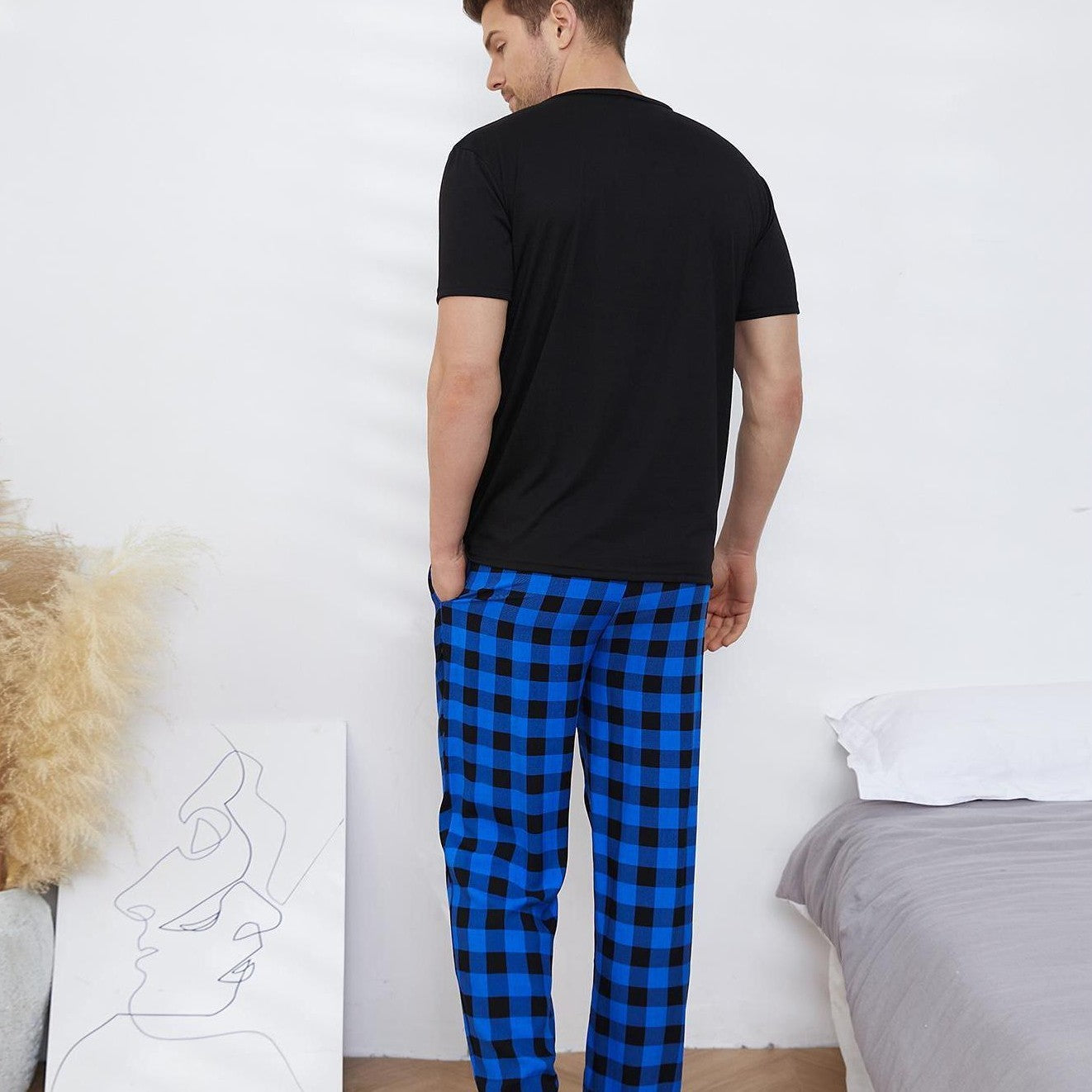 Ensemble Pyjama Homme - T-shirt à Manches Courtes et Pantalon Long.