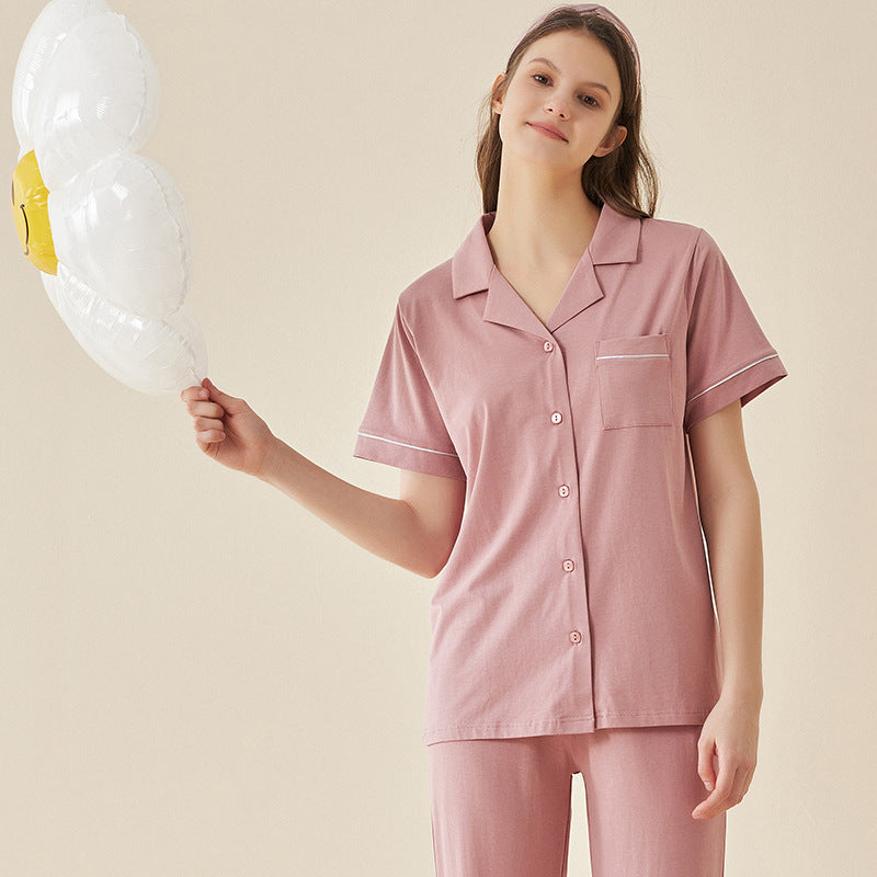 Pyjama couple en coton modal – Manches courtes et coloris uni.